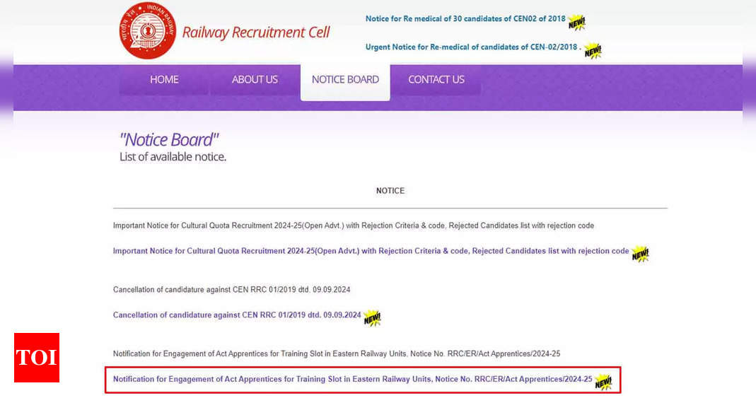 RRC ER Apprentice Recruitment 2024: Notice for 3115 vacancies released at rrcer.org, application from Sep 24