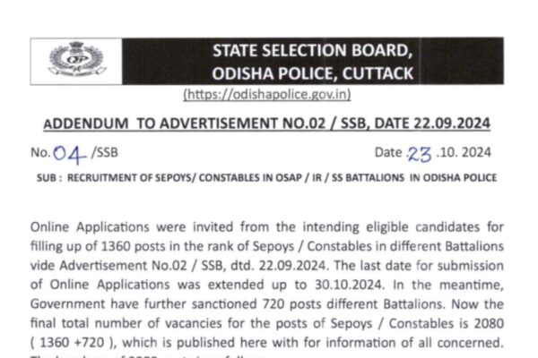 Odisha police constable recruitment 2024: Vacancies increased to 2,080, check details here | Odisha police constable recruitment 2024: Vacancies increased to 2,080, check details here |